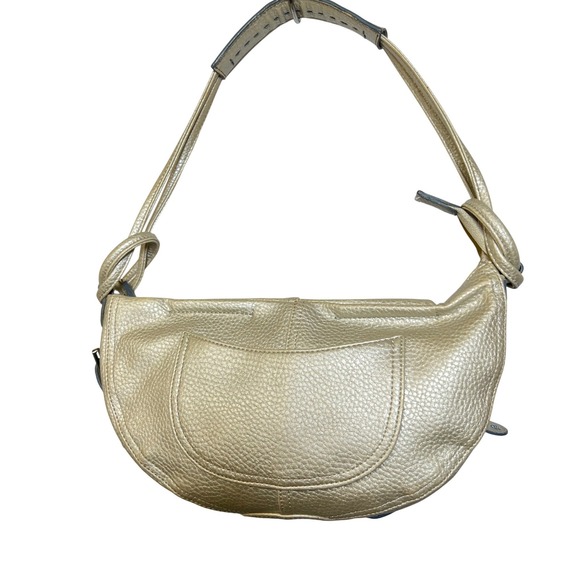 Liz Claiborne Shoulder Bag Metallic Gold Pebbled Leather Hobo Style Y2K - Picture 2 of 14